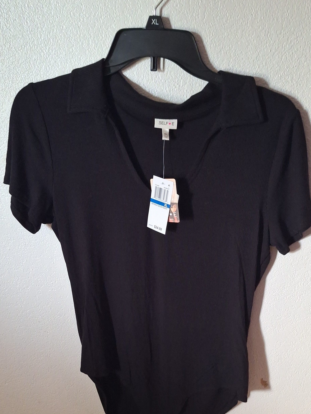 ELF Black Short Sleeve V-Neck Polo Top
